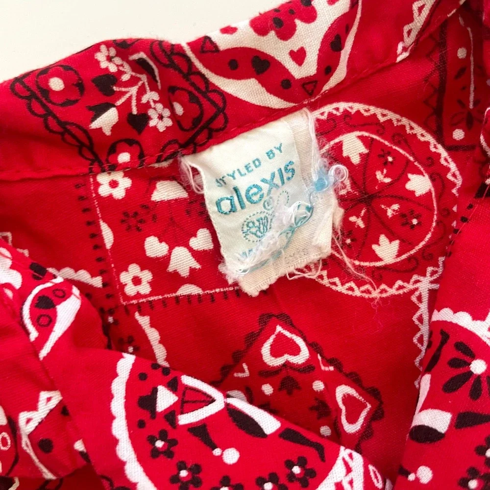 Vintage 60s Red Bandana Western Shirt Chambray Diaper Cover Set 2PC Americana